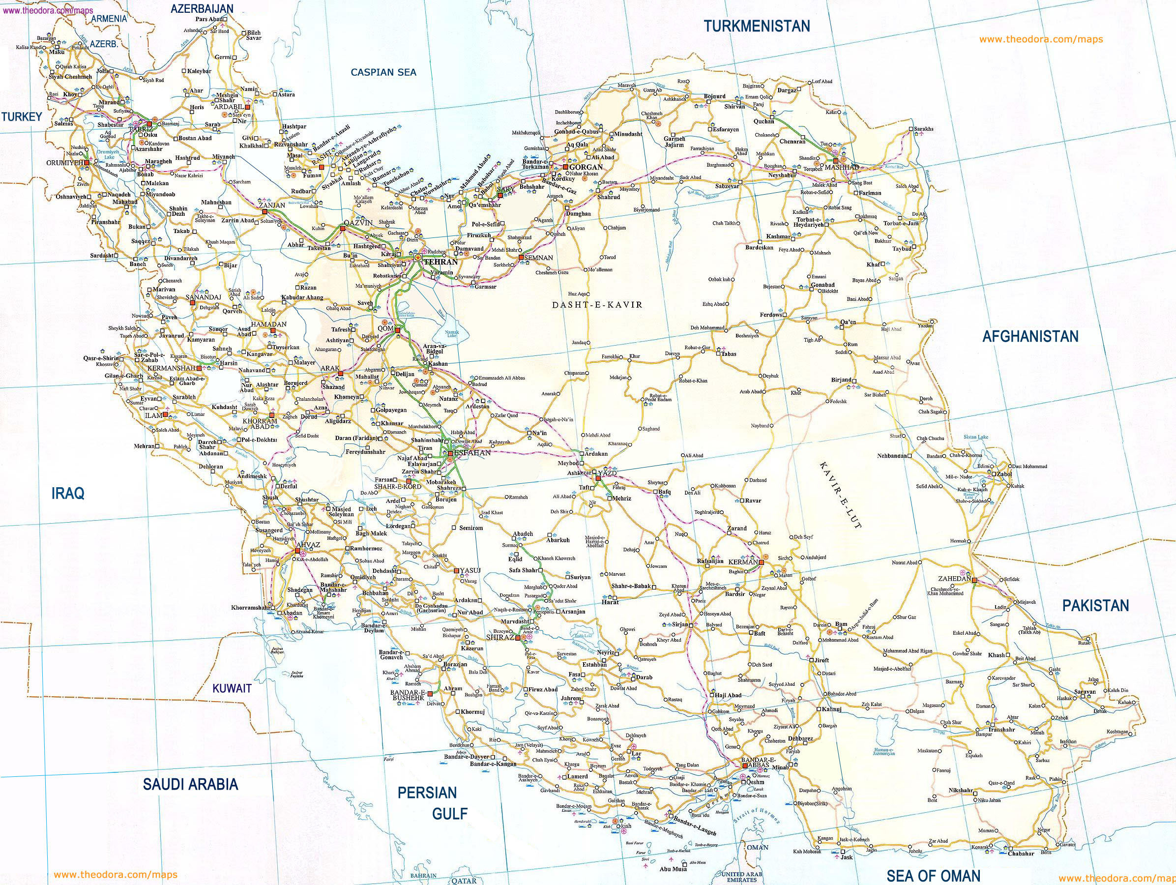 نقشه انگلیسی راه های ایران با کیفیت بالا  English Map Of High Quality Iranian Road