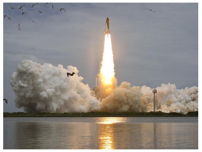 The launch of Atlantis on the STS-135 mission,