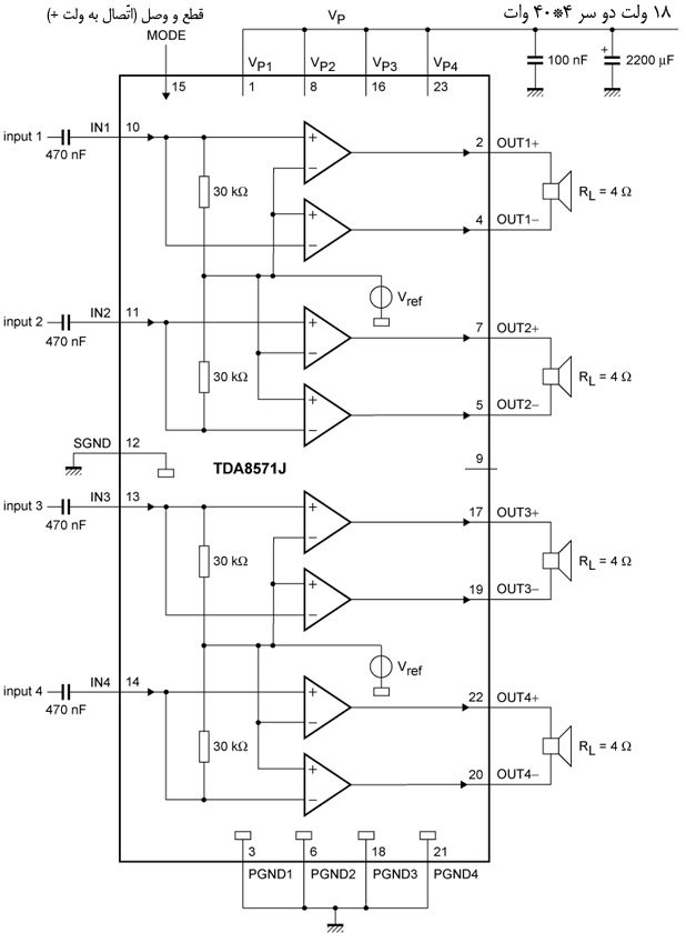 آی سی آمپلی فایر 12-18 ولت 4*40 وات-tda8571