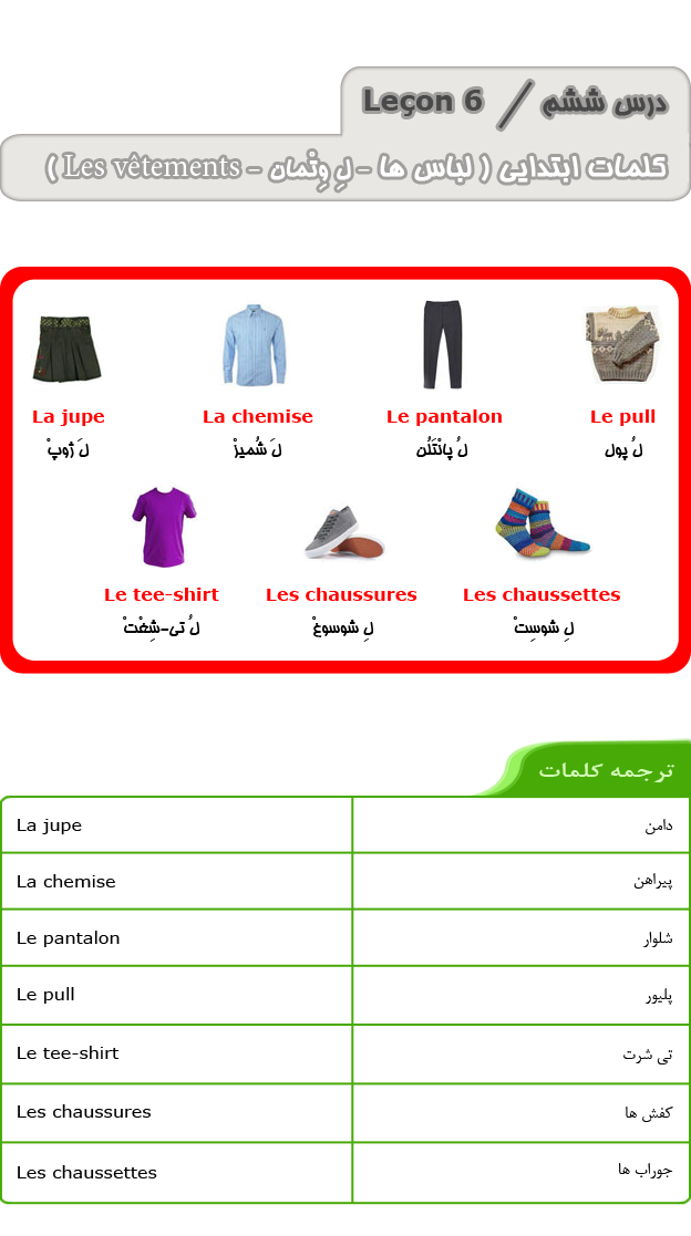 درس ششم آموزش زبان فرانسه - کلمات ابتدایی