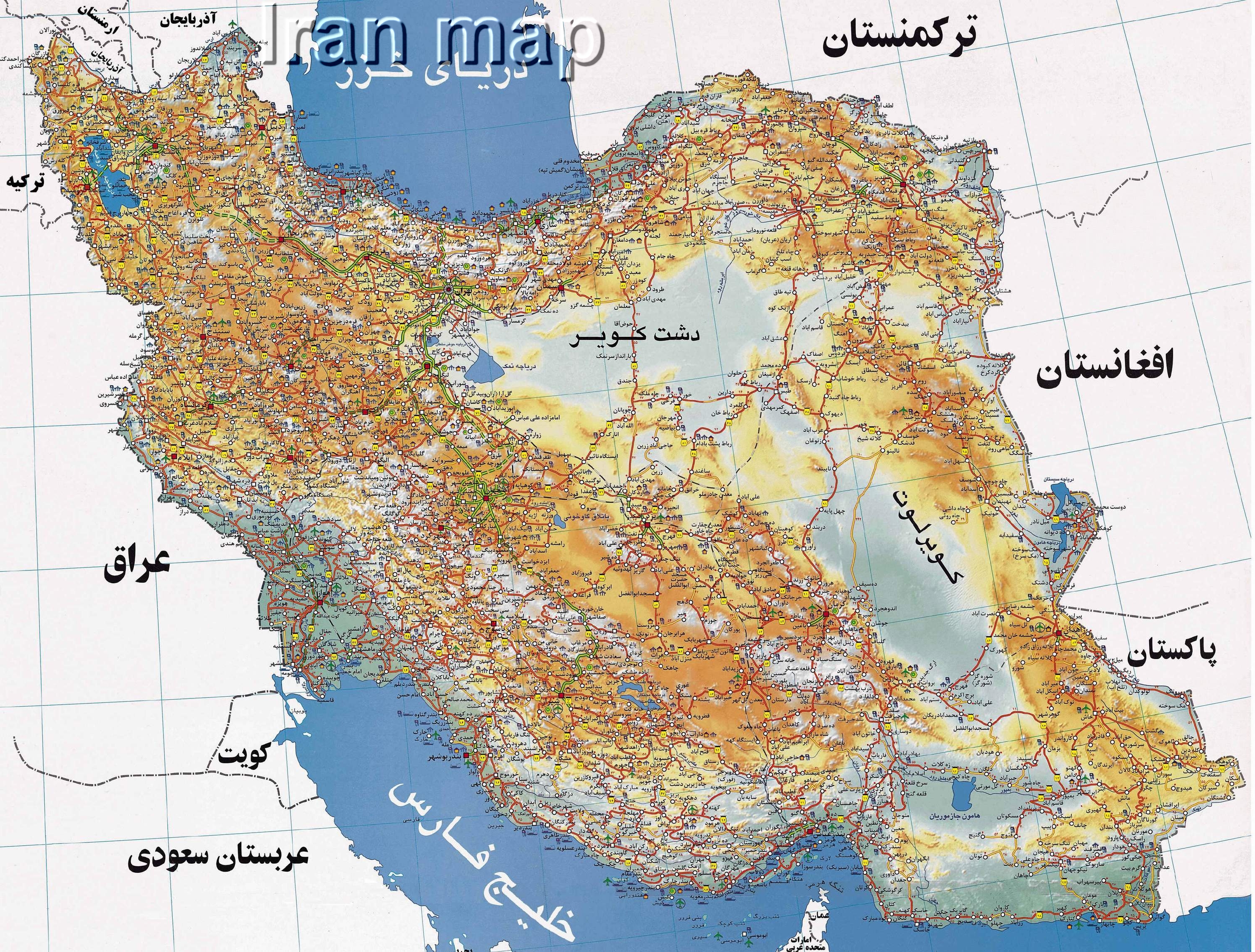 نقشه فارسی راه های ایران با کیفیت بالا  Persian Map Of High Quality Iranian Road