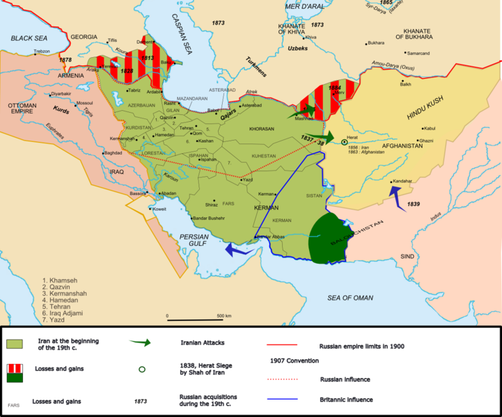 Image result for ‫نقشه قلمرو قاجاریه‬‎